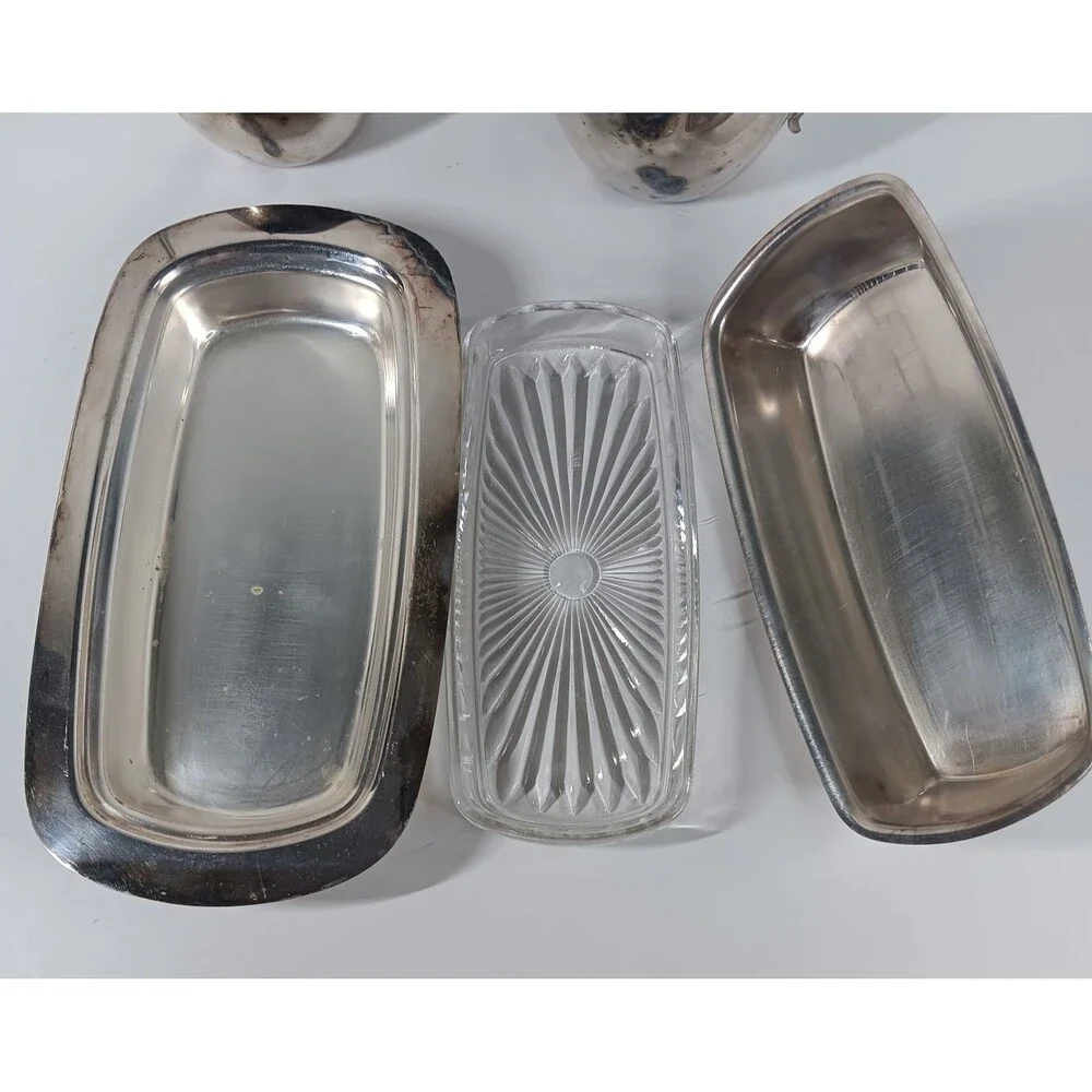 Wallace Silverplate Lot Creamer Sugar Bowl Butter Tray Dish With Glass Insert